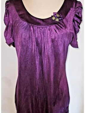Maurices Large Shimmering Plum Scoop Neck Top W/ Button Accent Polyester Rayon